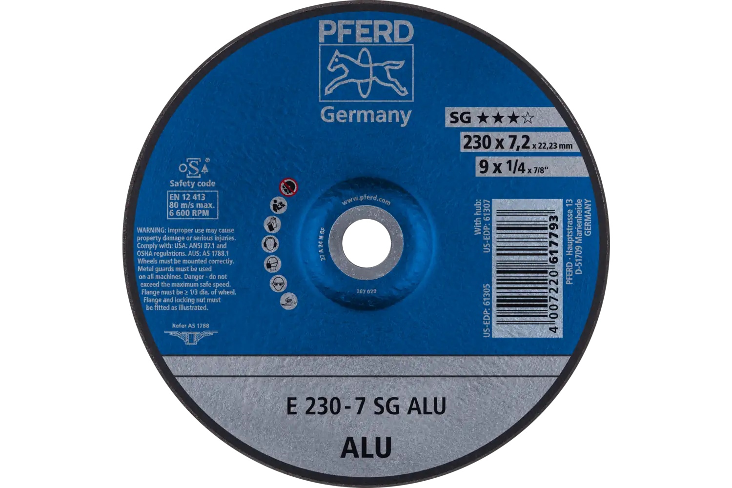 Picture of Pferd Grinding Wheel, 9" X 1/4 X 7/8, Sg Alu, T27, Aluminum Oxide, Silicon Carbide